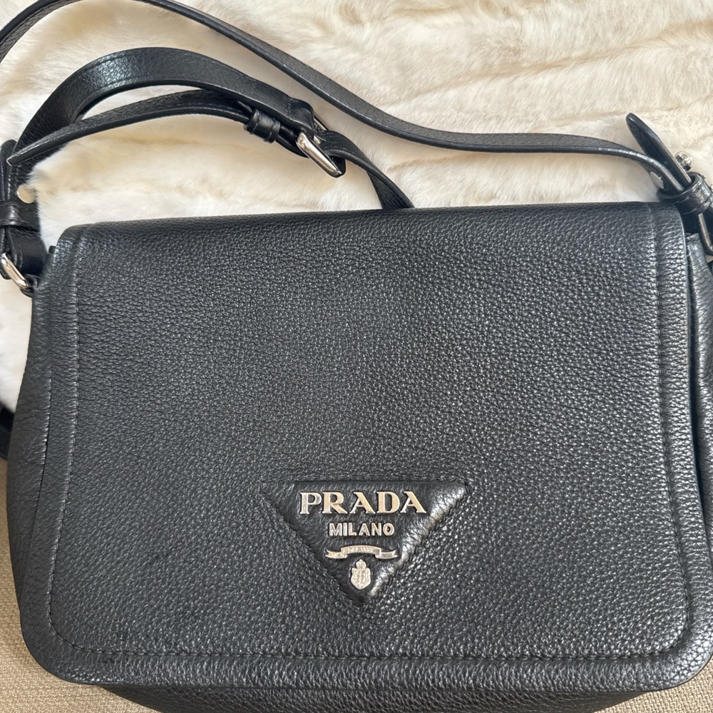 Prada Black Textured Leather Shoulder Bag